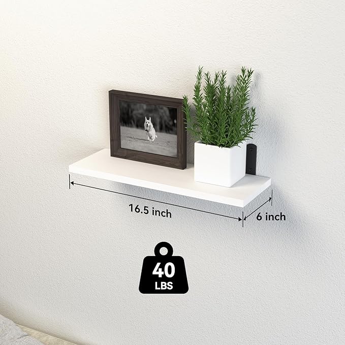 Floating Shelves, 3 Sets Wall Wooden Shelves for Décor, Mounted Bathroom Shelf Storage, Book Wall, Bedroom, Living Room – White, HM02
