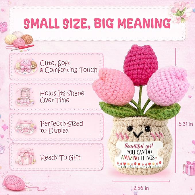 OASSIE Daughter Gifts from Mom - Positive Crochet Tulip - Mothers Day Graduation Encouragement Inspirational Birthday Gifts for Daughter Granddaughter, Emotional Support Crochet, Grad Gift for Friend