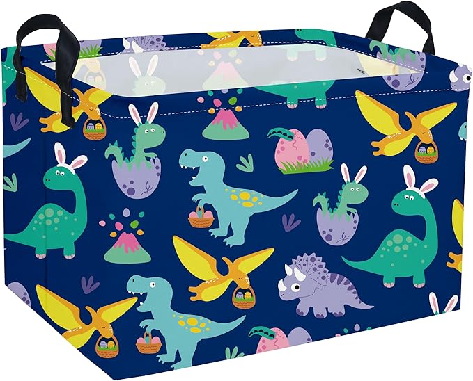 Sanjiaofen Rectangular Easter Dinosaur Basket,Dinosaur Easter Baskets for Boys, Kids Storage Basket Organizer for Boys,Room Decor ,Clothers,Toys Box,Books,Kid's Gifts Storage.(Easter Dinosaur)