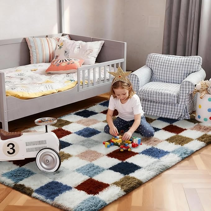 Ophanie Area Rugs for Bedroom Living Room,Color Checkered Rainbow,Size 4' x 6',Shape Rectangular