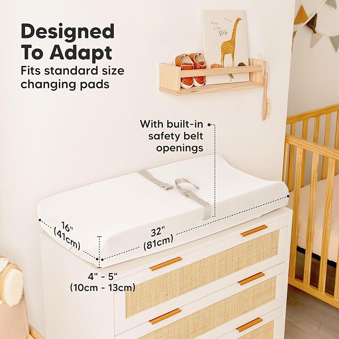 2-Pack Waterproof Changing Pad Covers Boy, Girl – 32x16 Soft Cotton Baby Changing Table Cover, Wipeable Diaper Change Pad Sheets, Contour Baby Diaper Change Mat Liner for Dresser, Nursery (Soft White)