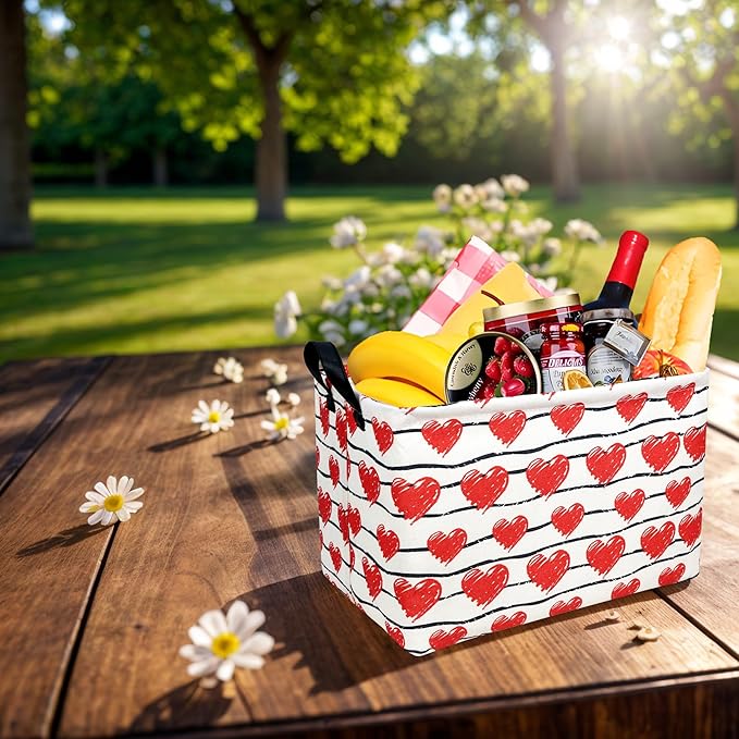 ASKETAM Valentine's Day Basket Gift for Empty Cute Heart Large Storage Bin for Kid and Baby Room Décor (Red Love)