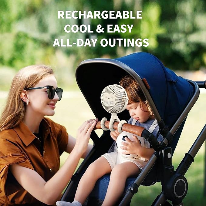 AMACOOL Battery Operated Stroller Fan, Newborn & Baby Travel Essentials, Registry Gifts, Flexible Tripod Clip On Fan with 3 Speeds and Rotatable for Car Seat Crib Bike Treadmill, Beach Essentials