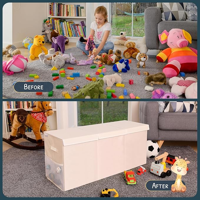 SoftOwl Extra Large Toy Storage Organizer with Lid - Sturdy, Collapsible Toy Chest Storage Box Design - Toys Bin with Dividers for Kids, Nursery, Bedroom, Playroom 37"x16"x14"