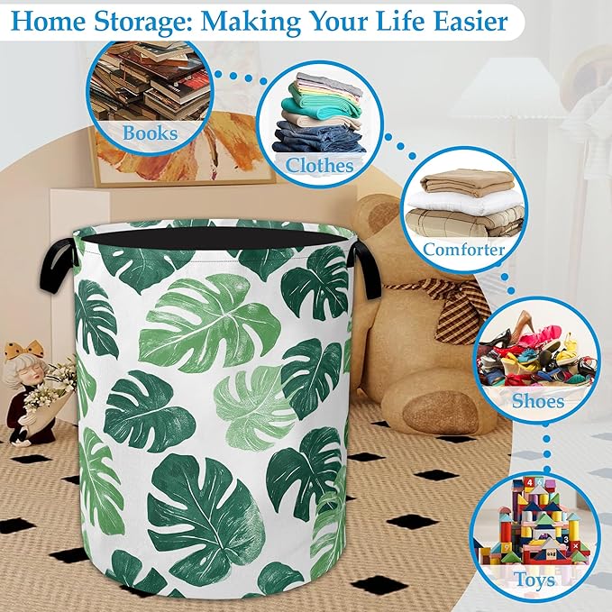 Palm Leaves Laundry Basket Collapsible Laundry Hamper Clothes Toy Storage Bin for Bathroom Bedroom Room Decor 16" X 20.8"