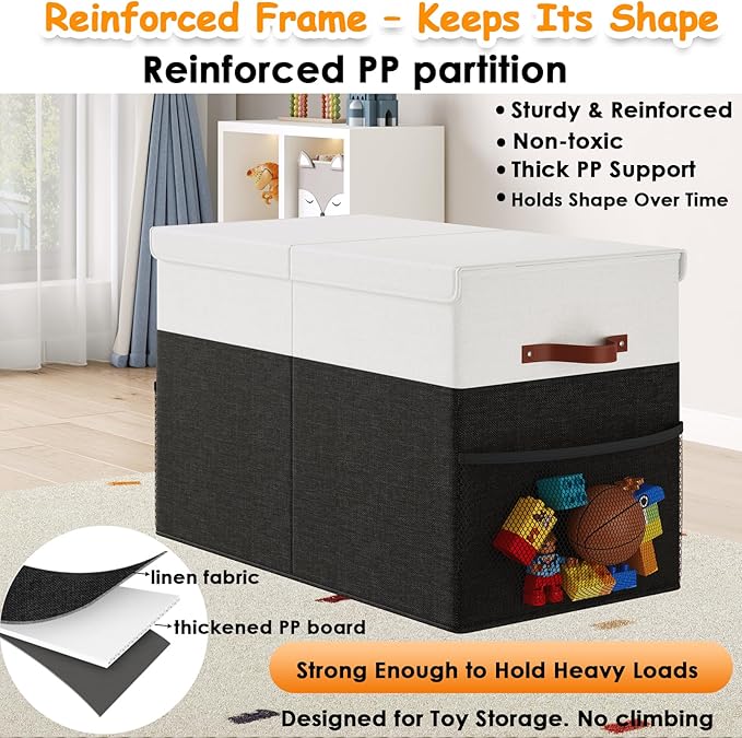 Large Toy Storage Box with Lid Upgraded Toy Storage Chest Organizer with Divider Foldable Toy Bin for Kids Boys Girls Playroom Nursery Bedroom (25"x13"x16")