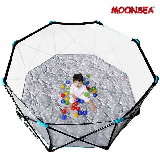 Octagon Playpen Mat Grey, Non Slip 8 Panel Playpen Mattress Mat Fits Regalo Extra Large Play Yard and hiccapop XL 69" Baby Playpen, Grey Star Octagon Playard Pad