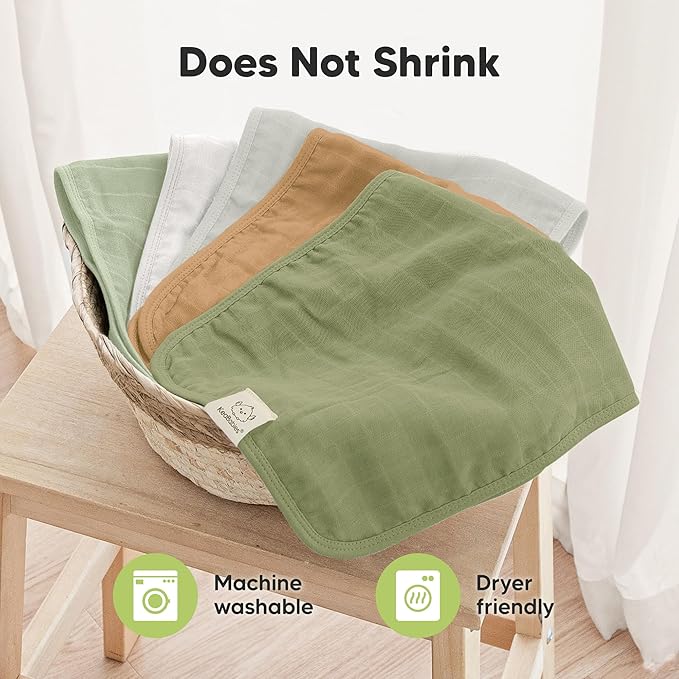 KeaBabies Cotton Muslin Burp Cloths Baby Boy, Girl - 5-Pack Soft & Absorbent Burping Cloth for Babies, Large Baby Towels & Washcloths for Newborn, Spit Up Rags, No Shrink, 20x10" (Pine)