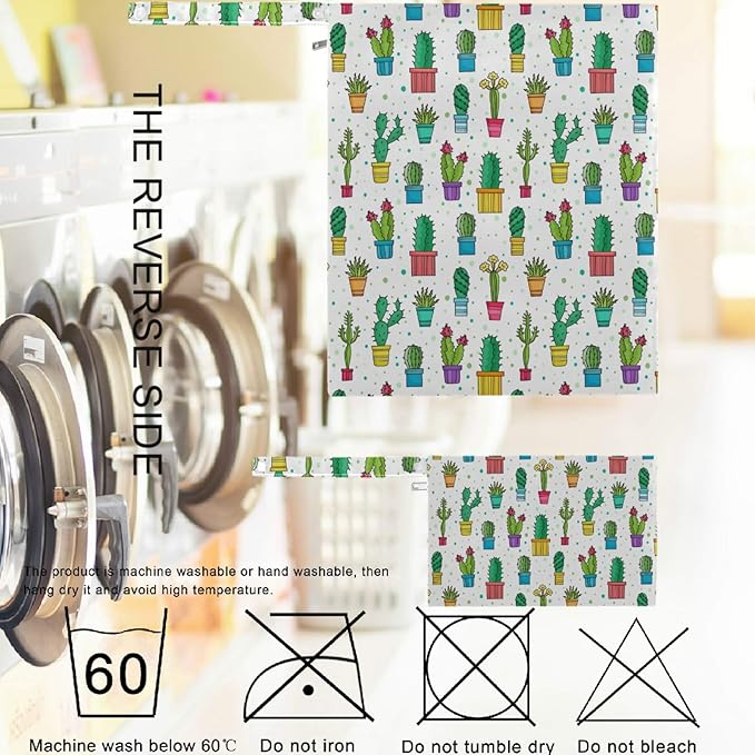visesunny Lovely Green Cactus in Pot Flower 2Pcs Wet Bag with Zippered Pockets Washable Reusable Roomy for Travel,Beach,Pool,Daycare,Stroller,Diapers,Dirty Gym Clothes, Wet Swimsuits, Toiletries