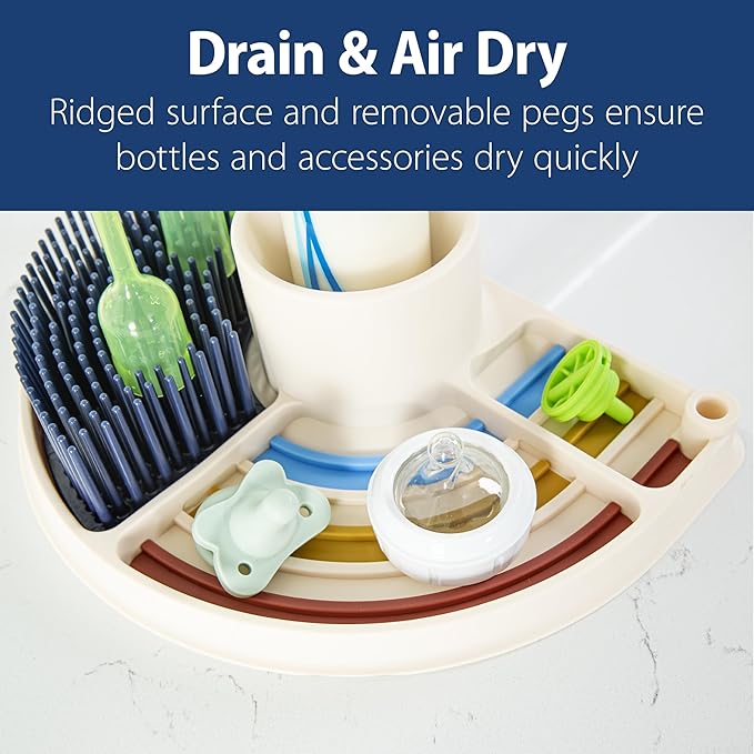 Dr. Brown's 2-in-1 Dry & Prep Silicone Mat, Silicone Baby Bottle Drying Mat with Removable Pegs for Baby Essentials, Built-in Bottle Prep, BPA-Free