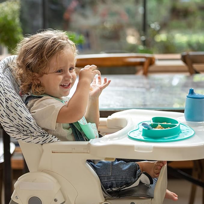 Nuby Sure Grip Miracle Mat 2-Section Toddler Plate - Suction Silicone Plate - 6+ Months - Aqua