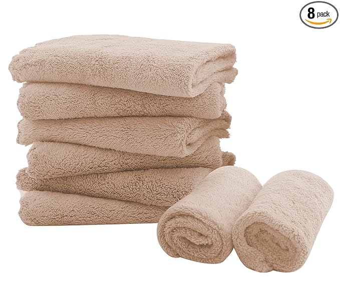 Spotted Play 8 Pack Burp Cloths for Baby - 20'' by 10'' Ultra Absorbent Coral Fleece Burping Cloths, Newborn Towel - Milk Spit Up Rags - Brown, 8 Piece Set