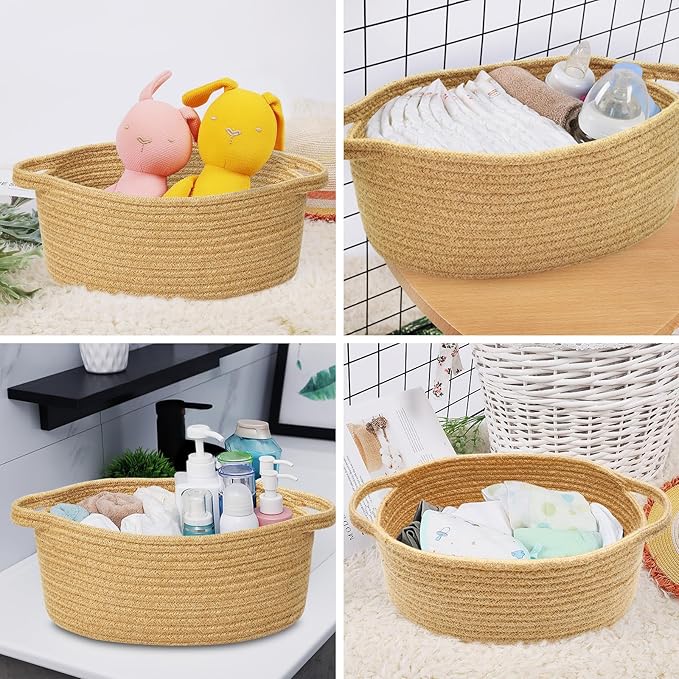 ABenkle Small Basket with Gift Bags and Ribbons, Empty Gift Baskets for Mother's Day, Decorative Boho Rope Woven Nursery Storage Organizer Toy Baskets with Handle for Baby Showers, 12"X 8" X 5"