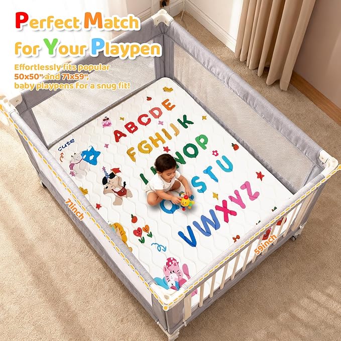Baby Play Mat for Floor, 71'' x 59'' Thicken Foam Soft Padded Mat for Baby, Playpen Mat for Toddlers Infant Kids, Machine Washable, Non-Slip Bottom Safe for Crawling (Circus)