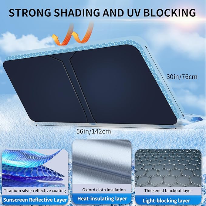 Car Windshield Sunshade, Double Thickened Sun Blocker for Front Window, UV Protection in Car, Auto Necessities Fits Most Vehicles, Baby Shade Sun Shield, Interior Visor Accessory for Women