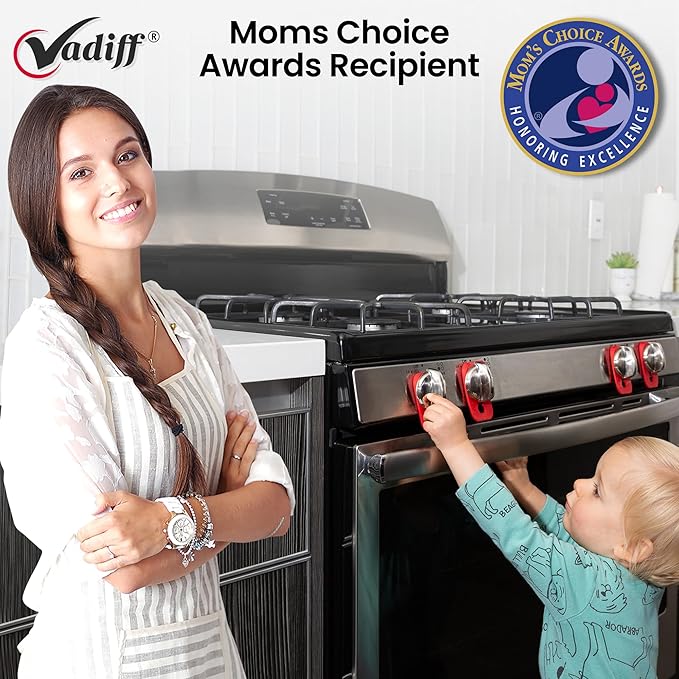 2025-26 Mom's Choice Winner- Gas Stove Knob Locks - Red Silicone Stove Knob Safety Covers for Toddlers, Pets - Child Proof Universal Size Knobs - Baby Proofing Protectors for Electric Stoves- 5Pcs