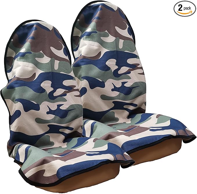 LoyaGour Car Seat Cover Protector Front Seats,for Gym Workout,Running,Swimming,Beach and Hiking,Waterproof Sweat Towel Bucket Seat Covers for Cars SUV Trucks (Camouflage, 2Pcs)