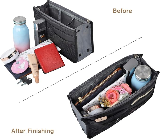 Vercord Purse Organizer Insert for Handbags Bag Organizers Inside Tote Pocketbook Women Nurse Nylon 13 Pockets Black Large
