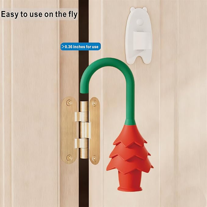 YOFENZO Christmas Tree Hanging Silicone Door Pinch Guard and Anti Door Slam Stopper,Child Safety Finger Pinch Guard,Baby Proofing Doors to Keep Door Open Stop Door from Slamming(2 PCS red-Green)