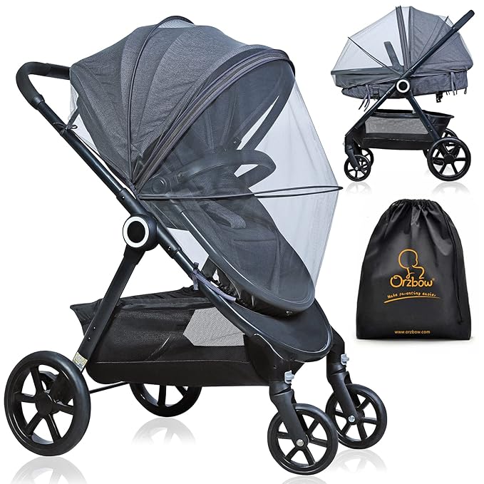 Orzbow Mosquito Net for Stroller | Universal Baby Bug Net for Strollers, Car Seats, Bassinets, Cradles, Mini Cribs, Breathable & Foldable Mosquito Cover with Travel Bag, Baby Summer Essentials, Grey
