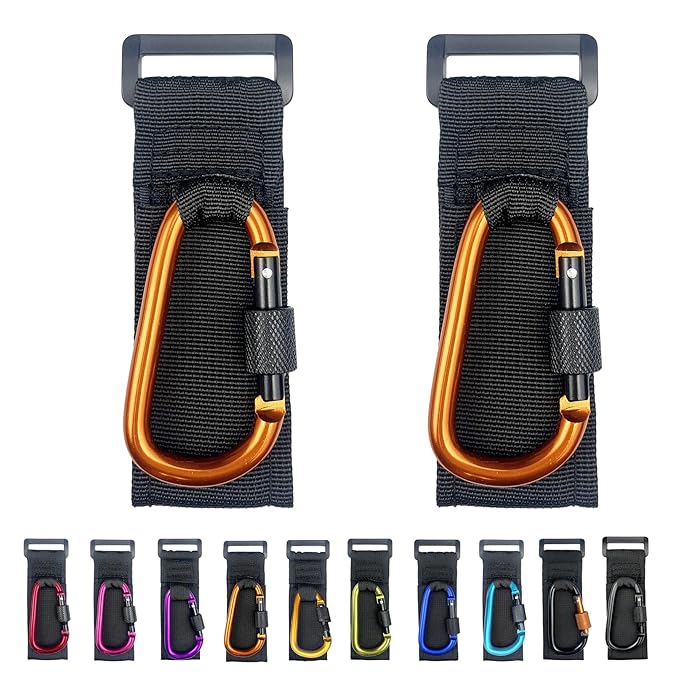 [Upgrade]Baby Stroller Hook with Locking, Carry 30 lbs per Stroller Clip, Baby Stroller Accessories & Car Seat Hook for Hanging Diaper Bag, Golf, Shopping and Pet Cart(2 Pcs + Nylon + Orange)