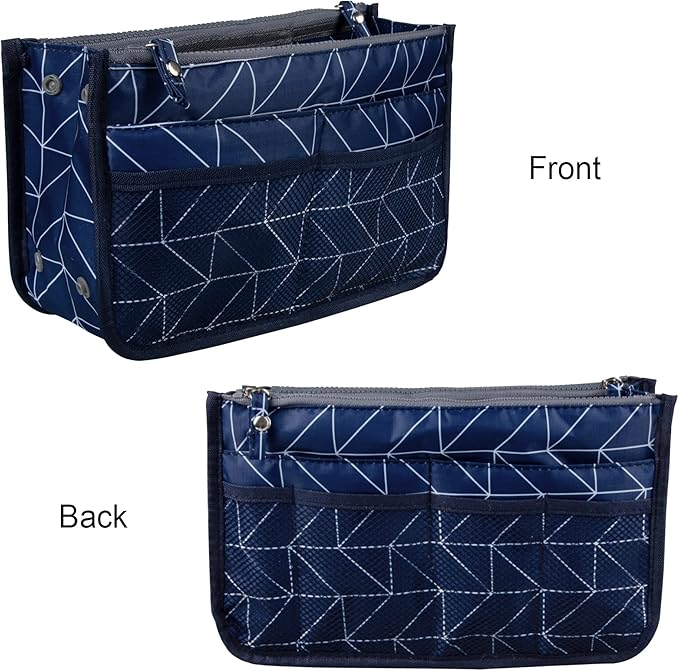 Vercord Updated Purse Handbag Organizer Insert Liner Bag in Bag 13 Pockets Navy Blue Small