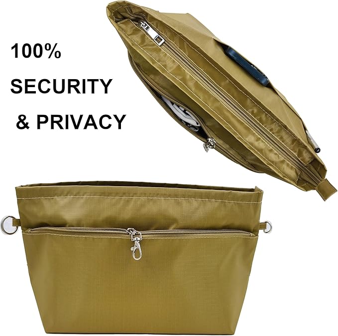 Time Wing Handbag Tote Purse Organizer Insert Bag Liner Shaper Pocketbook Divider Zipper 11 Pockets Compartments X Large Khaki Green