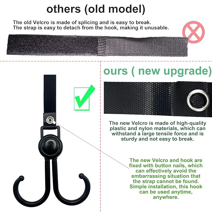 DEIHAALEN Double Stroller Hooks, 4 Pack Car Seat Hook, Adjustable Hook, Stroller Hanger Hook, Stroller Organizer Hook, Seat Headrest Hook, Universal Stroller Organizer