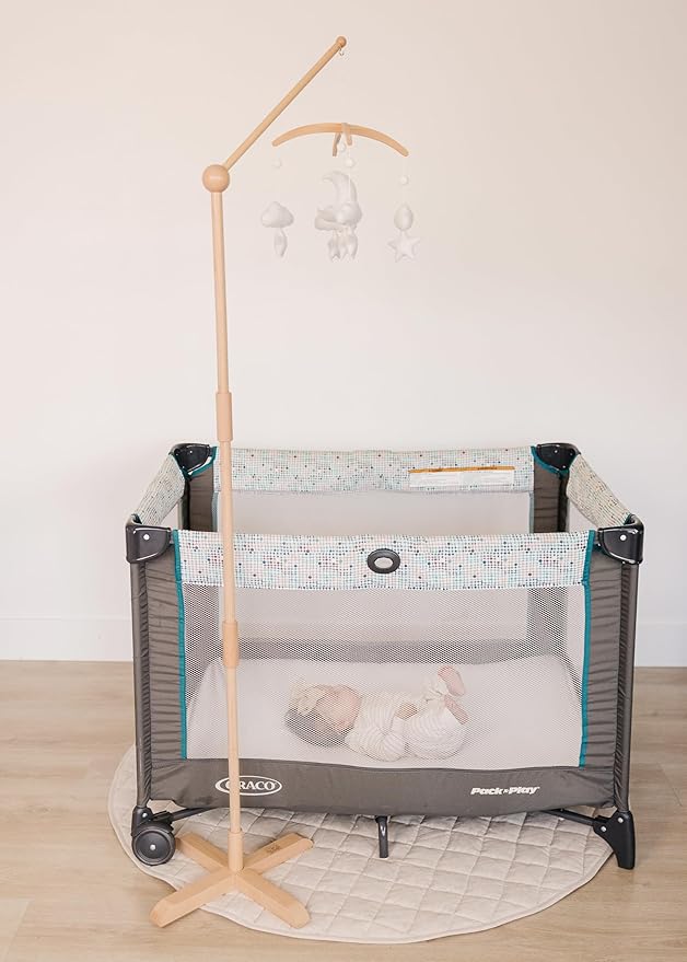 Baby Crib Mobile Arm Wooden Holder Floor Stand - Floor Stand, 360° Adjustable Height - Universal Baby Mobile Hanger, fits Any Crib (100% Natural Beechwood) - Nursery Decor & Gift Accessories