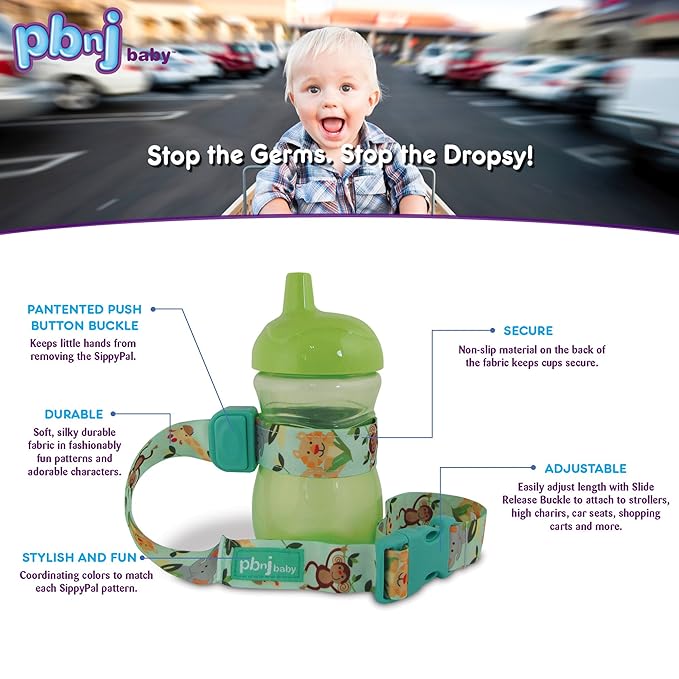 PBnJ Baby SippyPal Sippy Cup Holder Strap Leash Tether (Pink Dots 2-Pack)