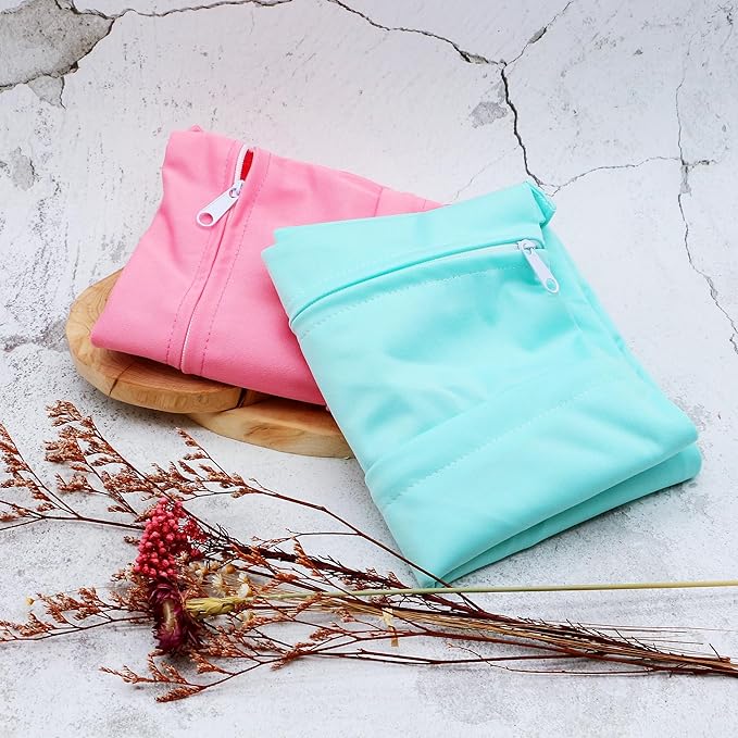Asenappy 2pcs Cloth Diaper Wet Dry Bags Waterproof Reusable with Two Zippered Pockets Travel Beach Pool Daycare Soiled Baby Items Yoga Gym Bag for Swimsuits or Wet Clothes (3036-2-pinkmint)