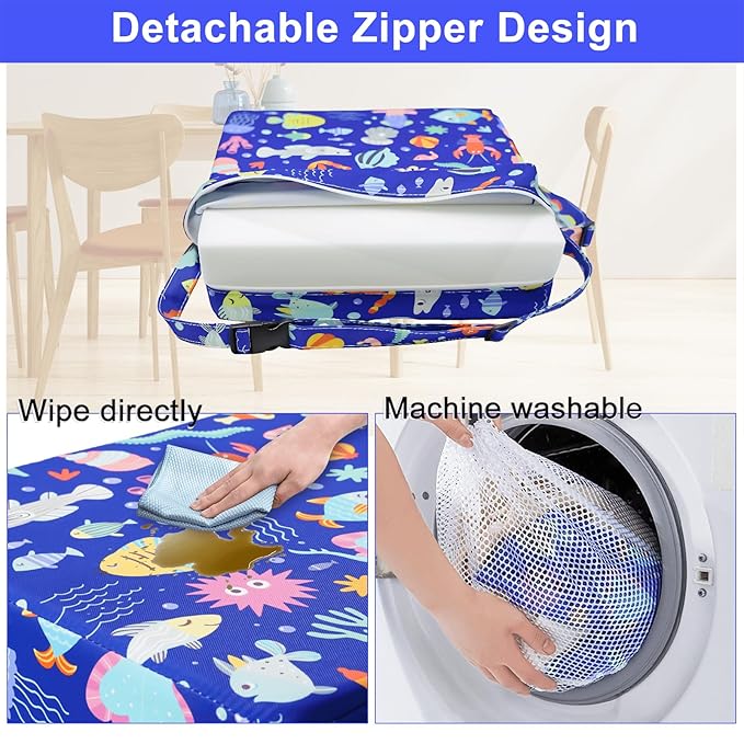Toddler Booster Seat for Kitchen Chair Dining Table, Washable Thick Strong Support Portable Booster Chair for Toddlers Eating, Easy Cleaning Booster Seat Cushion Detachable with Adjustable Straps