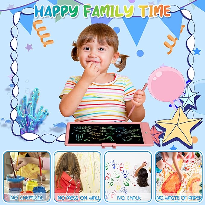 PYTTUR 10 Inch LCD Writing Tablet Colorful Writing Board for Kids Learning Drawing Pad Educational Toy Gift for Toddlers(Pink+Blue)