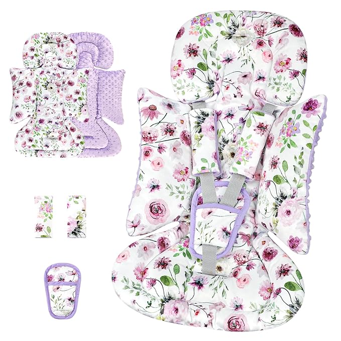 GFU 3-in-1 Infant Car Seat Insert, Soft Head and Body Support,Ultra & Strap Covers Set, Reversible Newborn Car Seat Cushion Pad for Baby Boy & Girl fits Stroller, Swing, Bouncer (Purple)