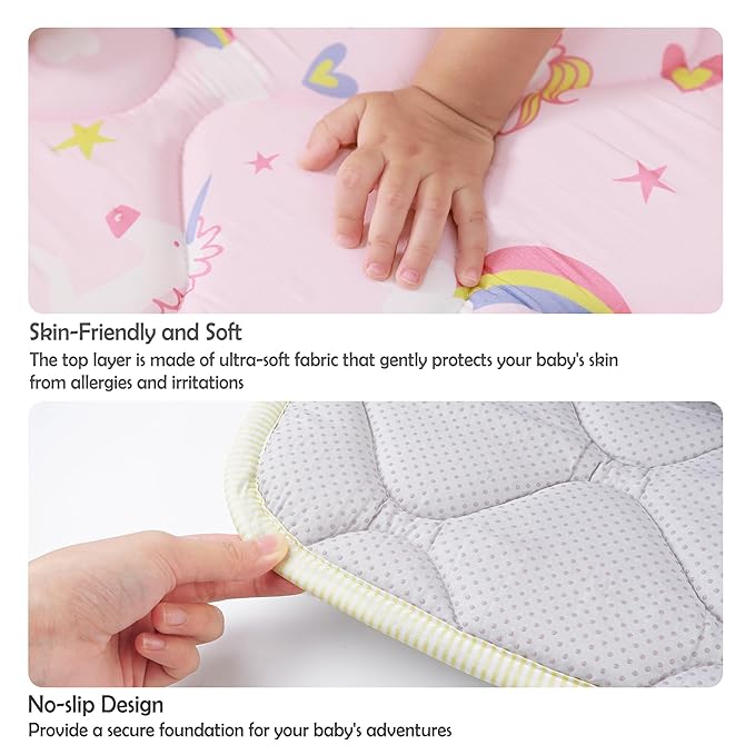 Viviland Baby Play Mats for Floor, Thicken Cushioning Padding Foam Playmate for Baby and Toddlers Infants, 71" x 59" Playpen Mat, Non-Slip & Machine Washable - Pink Unicorn