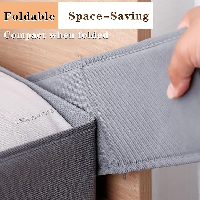 Foldable Drawer Organizer, 3 Pack Gray Fabric Storage Bins with Hardboard Sides, 11×5.5×4.8 Inch Dresser Drawer Dividers for Socks, Underwear, Accessories – Closet Organizer Boxes