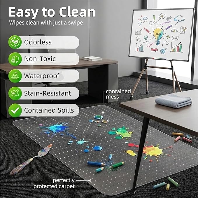 Office Chair Mat for Carpet: 30" x 48" Plastic Heavy Duty Computer Desk Mats for Low Flat and No Pile Carpeted Floor - Clear Rug Pad for Rolling Chairs Office Work Home Gaming Rectangle