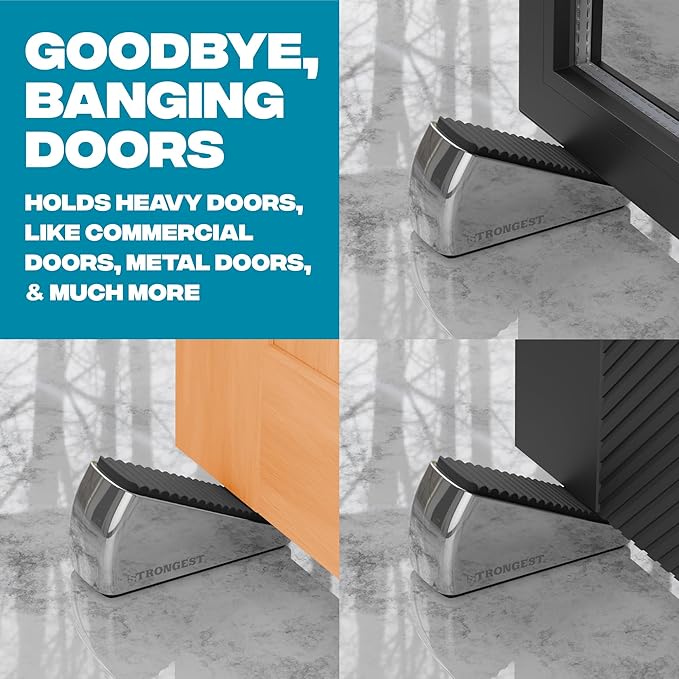 Strongest Home 2-Pack XL Heavy Duty Door Stoppers for Bottom of Door - Durable Door Stop Wedge with Superior Grip, X-Large Rubber Door Stopper Wedge for Large Gaps & Any Surface, 5-Inch Long - Chrome