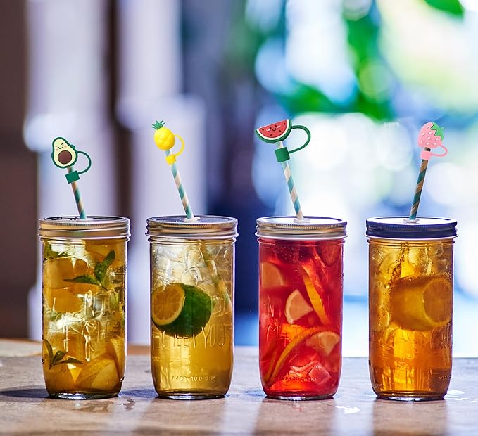 RENUIS 8Pcs Cute 10mm Fruit Straw Covers Cap for Stanley Cup,Silicone Straw Toppers Compatible with Stanley 30&40 Oz Tumblers with Handle, Dust-Proof Reusable Lids Tumbler Cup Accessories