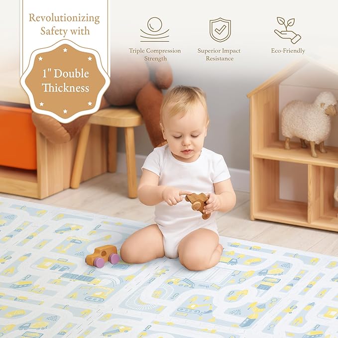 PopsyKosy Premium Baby Floor Play Mat - Extra Thick & Cushioned 1 inch Playroom Foam Mat, Non-Toxic Odorless - 6 Tiles - Spacious 6x4 ft. - Stylish, Waterproof for Kids & Toddlers-Pastel Blue Gray