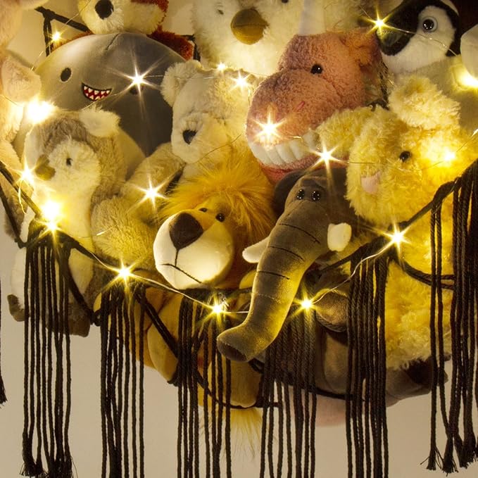Stuffed Animal Storage Hammock Corner X-Large with LED Light - Baby Hammock Hanging Holder Plushies Net for Stuff Animals Organizer - Cute Room Decor Aesthetic Kids Toddler Nursery Bedroom