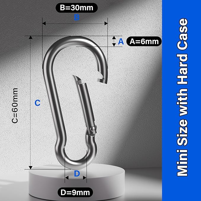 8 PCS Heavy Duty Carabiner Clips, 【NO Rust】 1360lbs 304 Stainless Steel Carabiners, 2.36 inch D-Ring Snap Hook Keychain Spring Clips for Gym, Pet leashes, Camping, Car, Farm