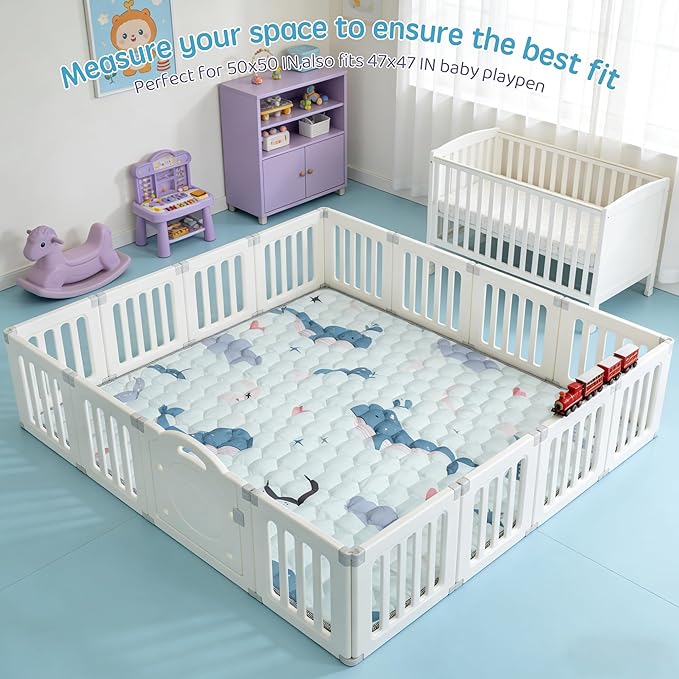 Baby Play Mat for Floor Playpen - 50" X 50" Playpen Mat,Thick One-Piece Crawling, Odorless Floor Mat, Non-Slip Cushioned Baby Playmat for Infants,Babies,Toddlers. Foldable and Machine Washable