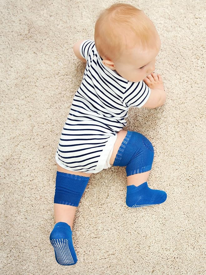 10 Pairs Baby Crawling Anti Slip Knee Pads and Anti Slip Baby Socks Set Unisex Toddler Knee Protectors Non Slip Ankle Socks