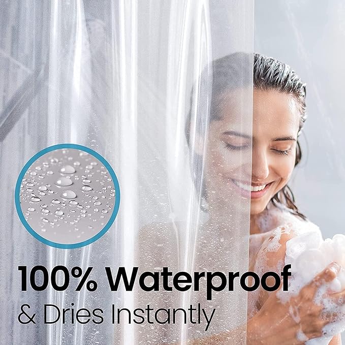LiBa Bathroom Shower Curtain - Waterproof Plastic Shower Curtain Premium PEVA Non-Toxic with Rust Proof Grommets 10G Heavy Duty Bathroom Accessories 72x72