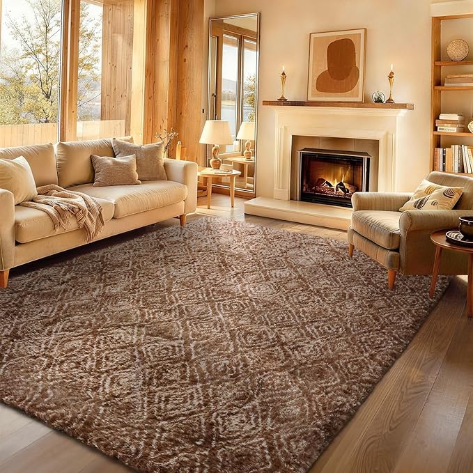 Ophanie Area Rugs for Bedroom Living Room,Color Brown and White,Size 8' x 10',Shape Rectangular