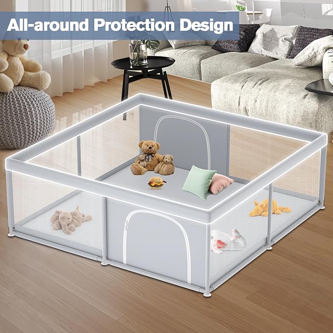 Extra Large Baby Playpen 79×79 Inch, Playpen with 2 Zipper Door for Babies and Toddlers, Play Pen Pin Indoor Outdoor Baby Play Fence