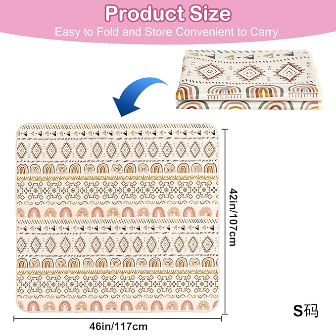 Basumee Splat Mat High Chair Mat Waterproof Baby Play Splat Mat for Under High Chair Food Catcher Highchair Mat for Floor Non Slip Bottom, Brown Geometry, 46x42 Inches