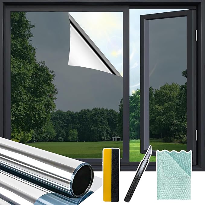 Niviy Window Tint Car One Way Privacy Film with Installation Tools, Mirror Film Daytime Privacy Heat UV Blocking Glass Tinting for Office 23.6 x 78.7 Inches, Silver