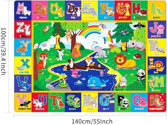 LTKOUGFAM Baby Play Mat for Floor, Baby Crawling Mat Soft Surface Toddler Playmat for Babies, Non-Toxic Foldable Non-Slip ABC Mats for Kids Infants Girls Boys (59X39.4 INCH)